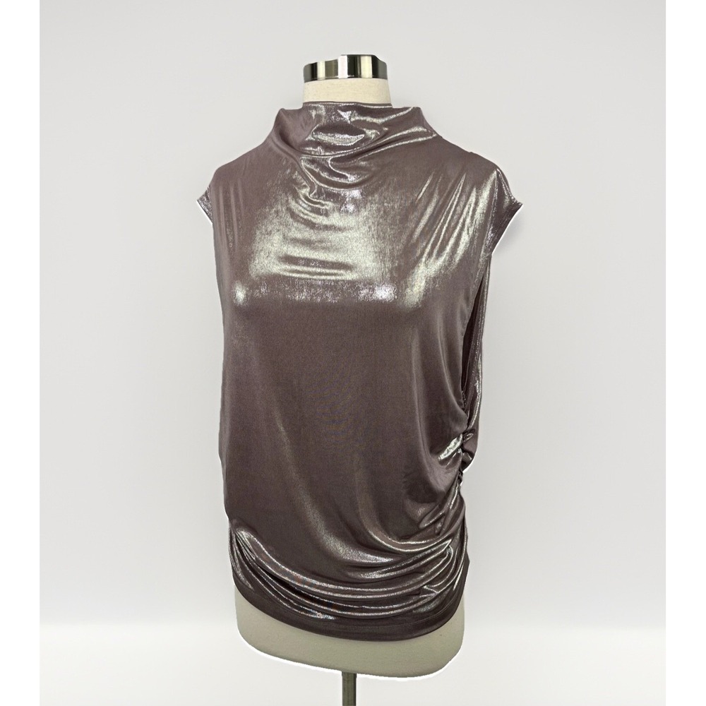 Maeve Mock-Neck Ruched Shine Tank Pink Mauve Vacation Party Top Womens XL - Picture 2 of 14